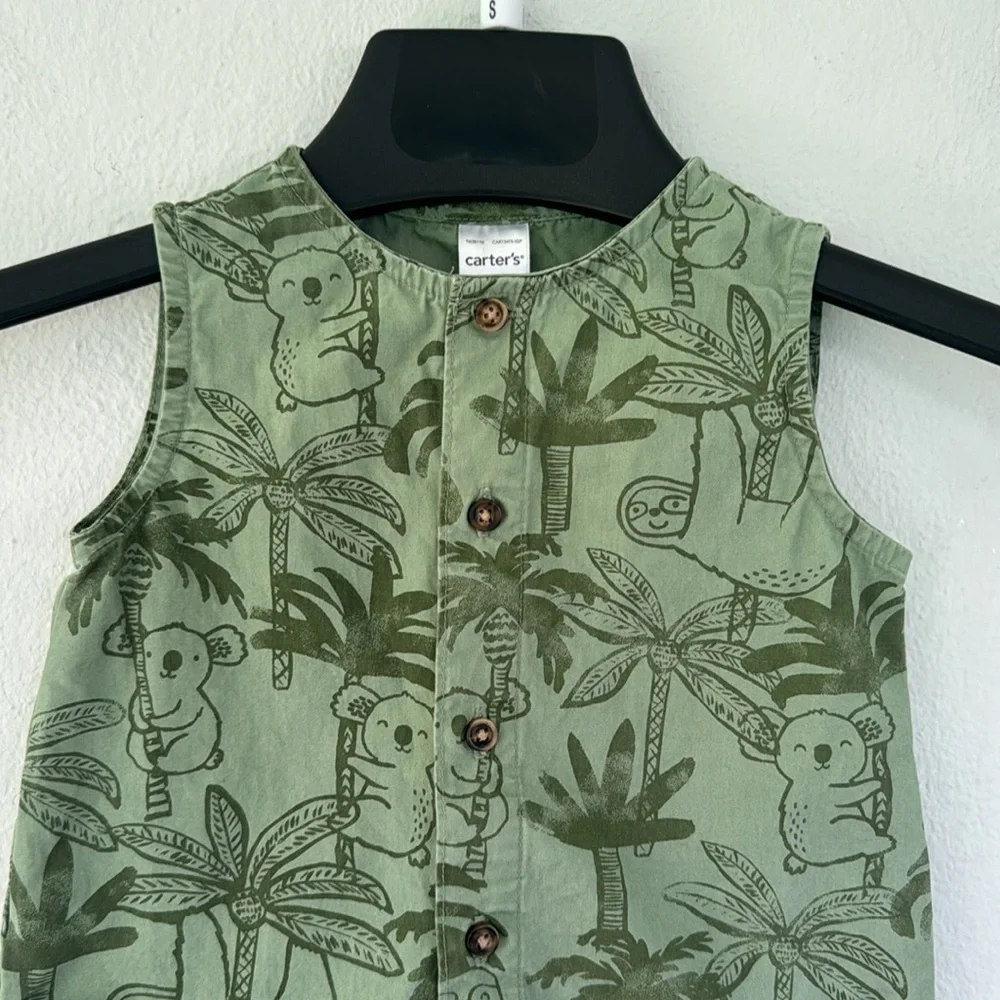 Carter’s green koala bear safari print sleeveless cotton baby romper size 18M